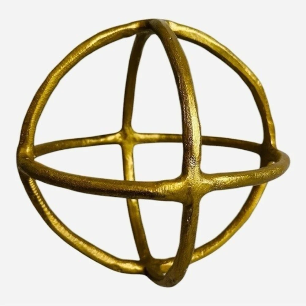 Prestbury Gold Metal Orb Decorative Sphere Sculpture 9x9 Home Accent Decor NWOT